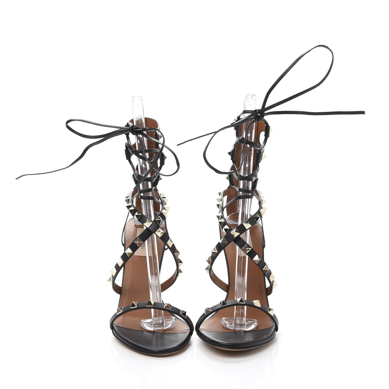 Valentino Garavani Calfskin Rockstud Ankle Wrap Sandals 39.5 Black 2 of 10