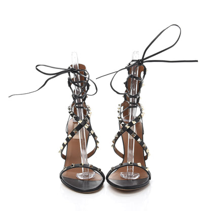 Valentino Garavani Calfskin Rockstud Ankle Wrap Sandals 39.5 Black 2 of 10
