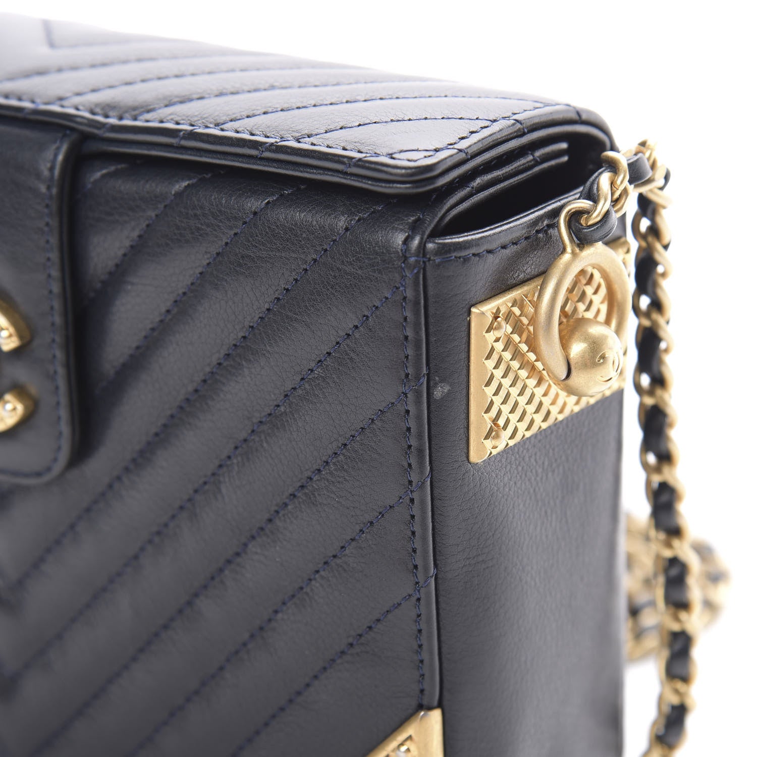 Chanel Calfskin Chevron Quilted Rock The Corner Minaudiere Bag Black 11 of 12