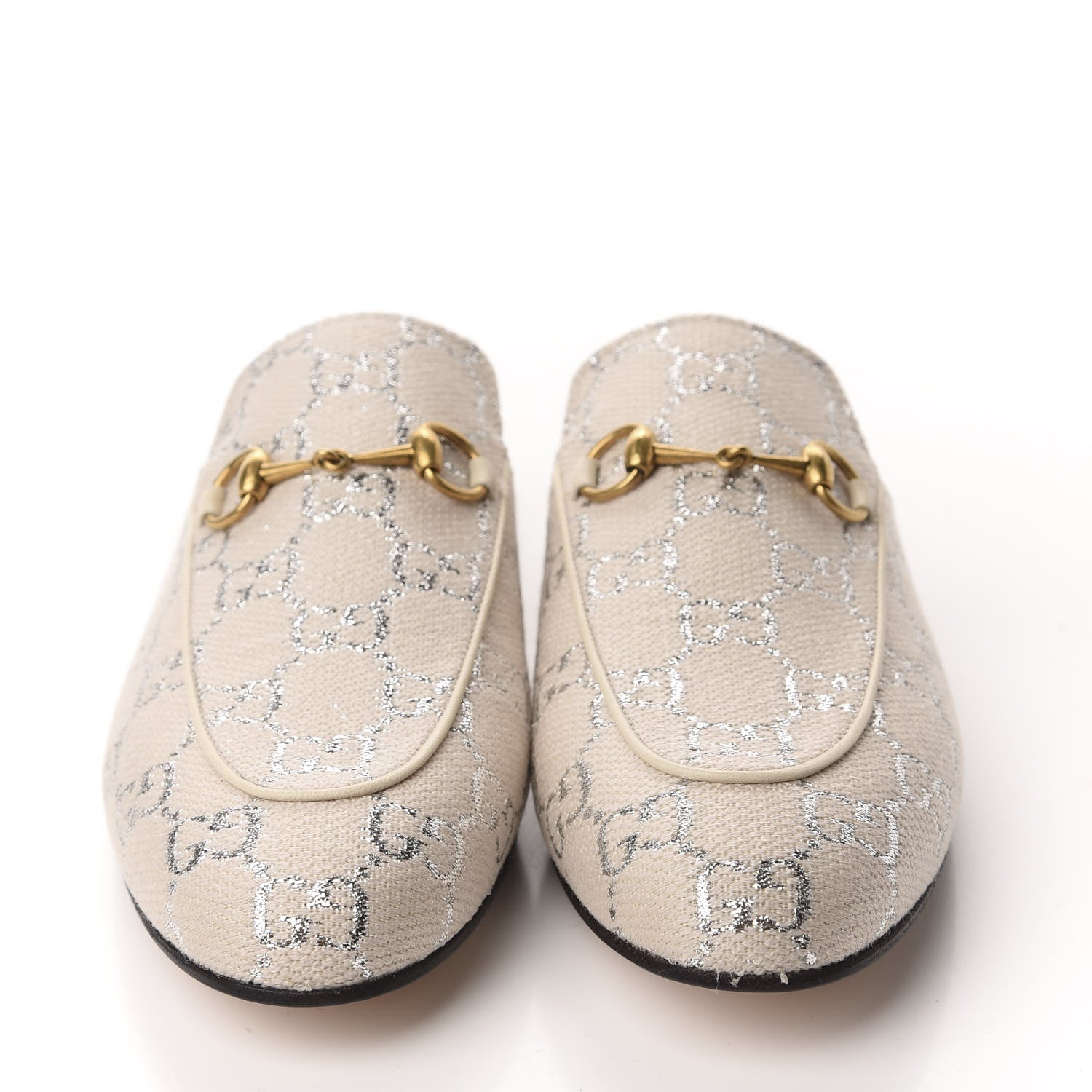 Gucci Canvas Lame GG Monogram Womens Princetown Slippers 38 Gardenia Silver 2 of 10