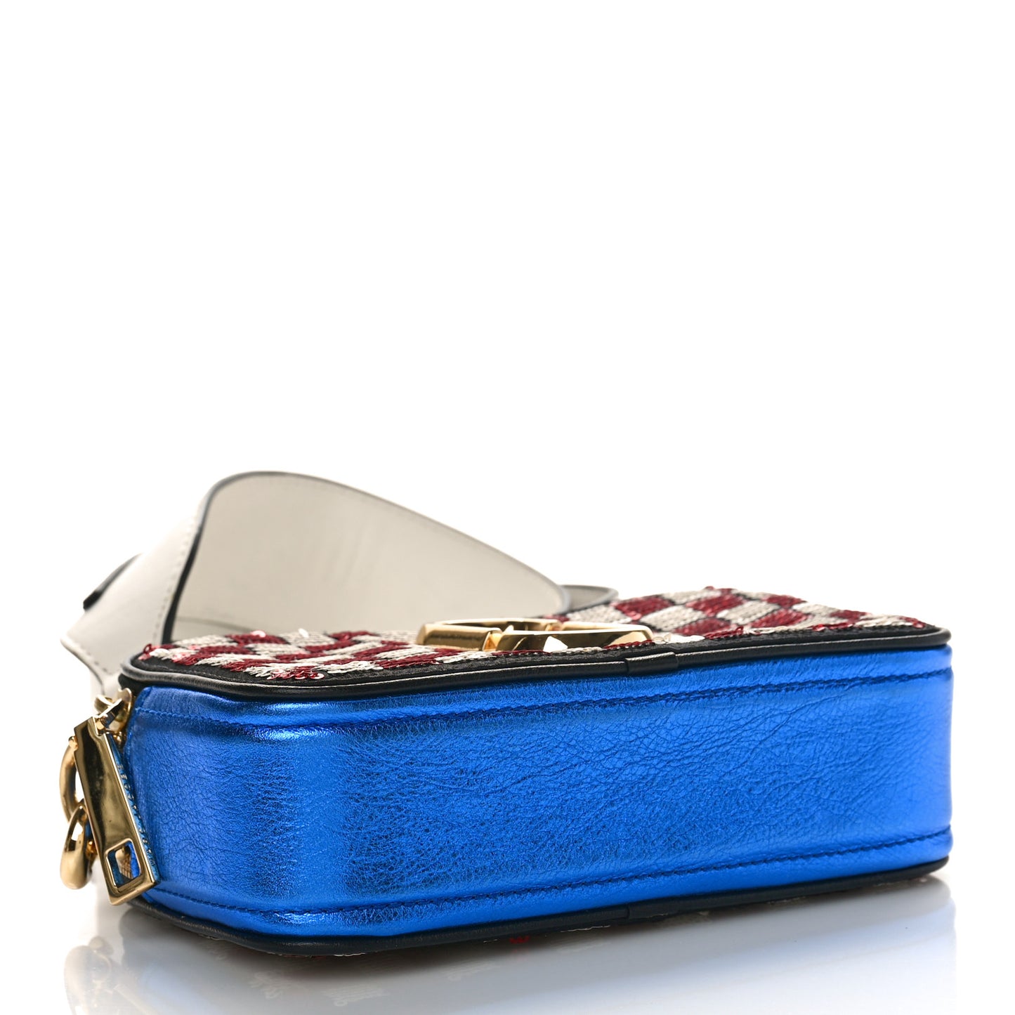 Metallic Calfskin Sequin Snapshot Camera Bag Red White