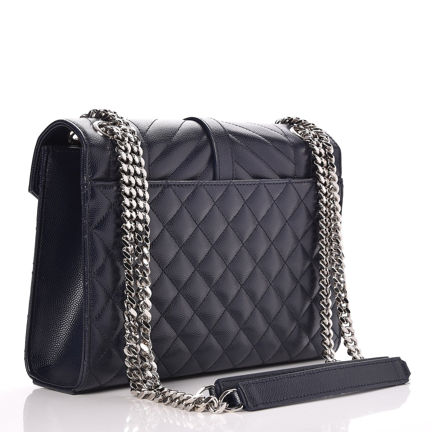 Saint Laurent Grain De Poudre Textured Mixed Matelasse Triquilt Medium Monogram Satchel Deep Marine 3 of 7