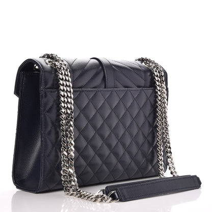Saint Laurent Grain De Poudre Textured Mixed Matelasse Triquilt Medium Monogram Satchel Deep Marine 3 of 7