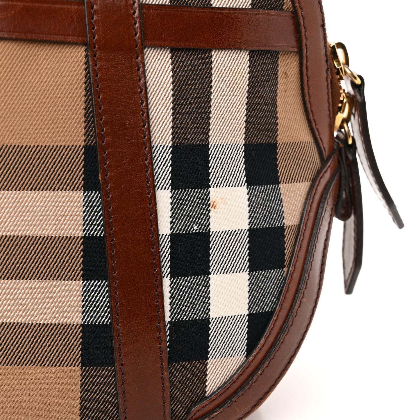 Bridle Calfskin House Check Small Orchard Bowling Bag Dark Tan