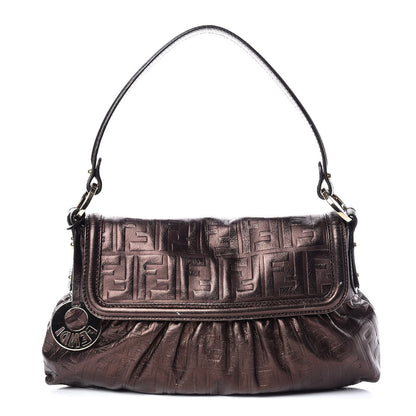 Fendi Metallic Calfskin FF Embossed Small Chef Shoulder Bag Bronze 1 of 15