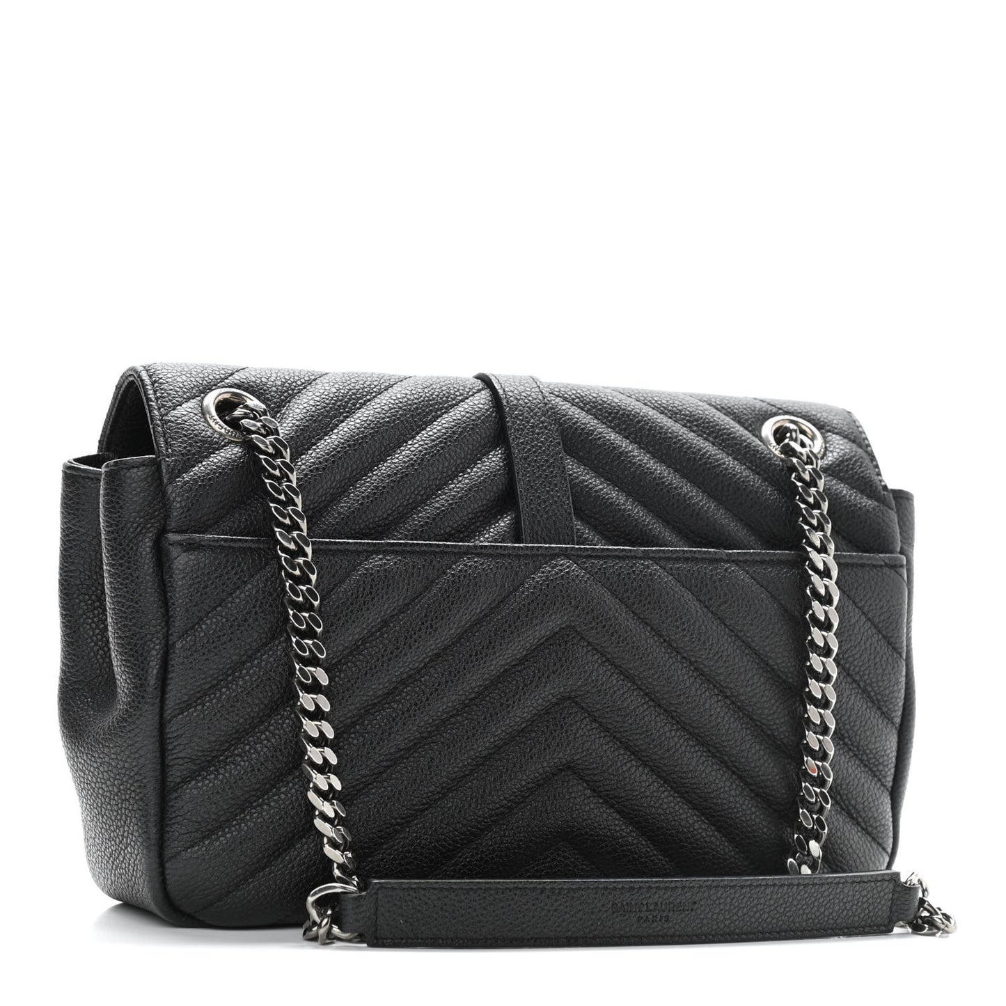 Grained Calfskin Matelasse Chevron Medium Monogram Chain Bag Black