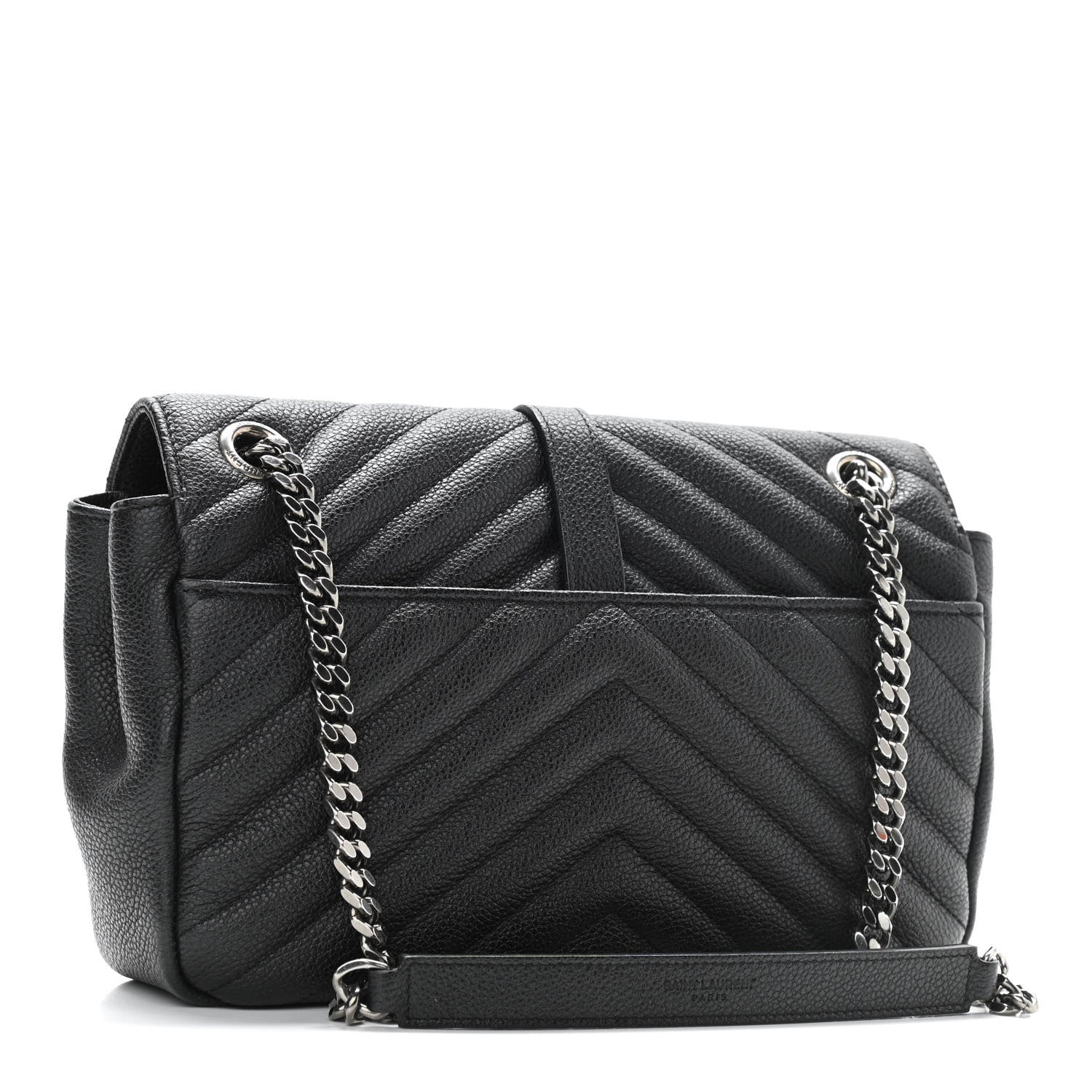 Saint Laurent Grained Calfskin Matelasse Chevron Medium Monogram Chain Bag Black 3 of 10