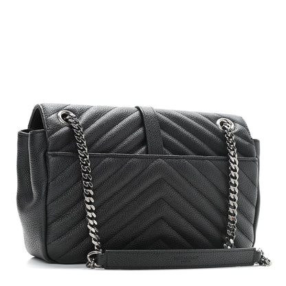Saint Laurent Grained Calfskin Matelasse Chevron Medium Monogram Chain Bag Black 3 of 10