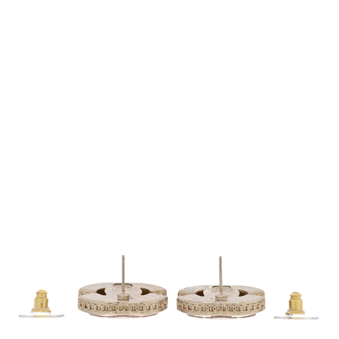 Metal Resin CC Turnlock Stud Earrings Gold Pink