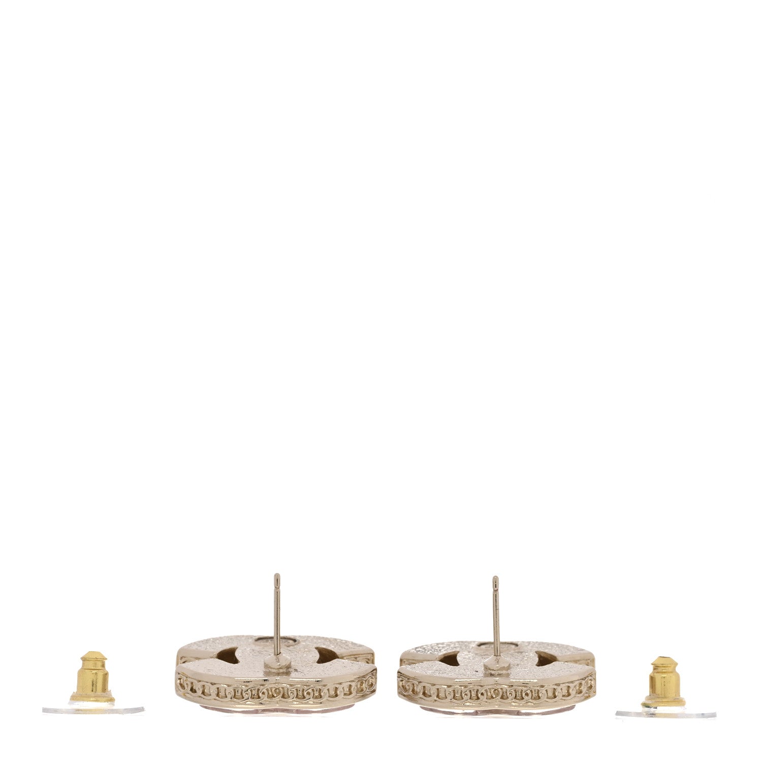 Chanel Metal Resin CC Turnlock Stud Earrings Gold Pink 3 of 5