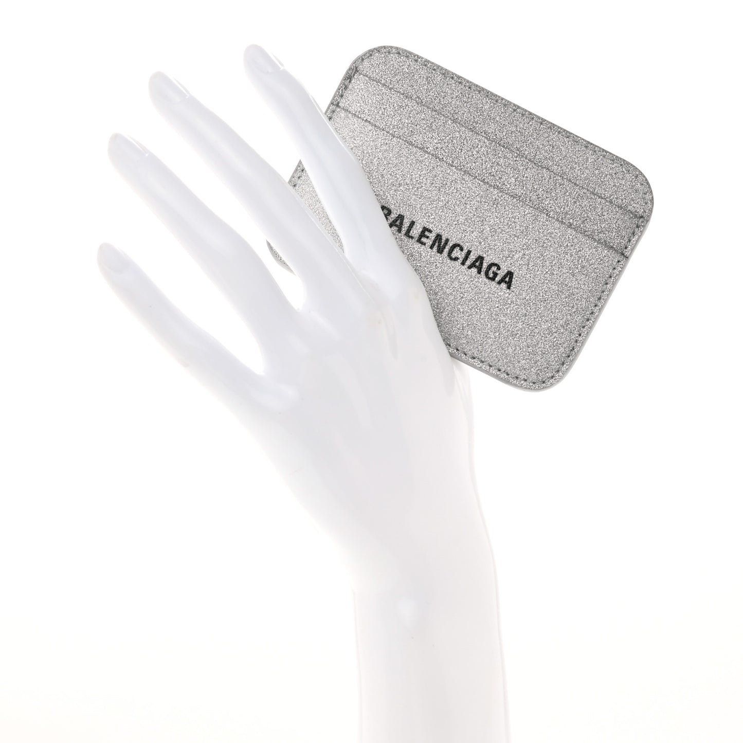 Glitter Calfskin Logo Cash Rounded Card Holder Silver Black