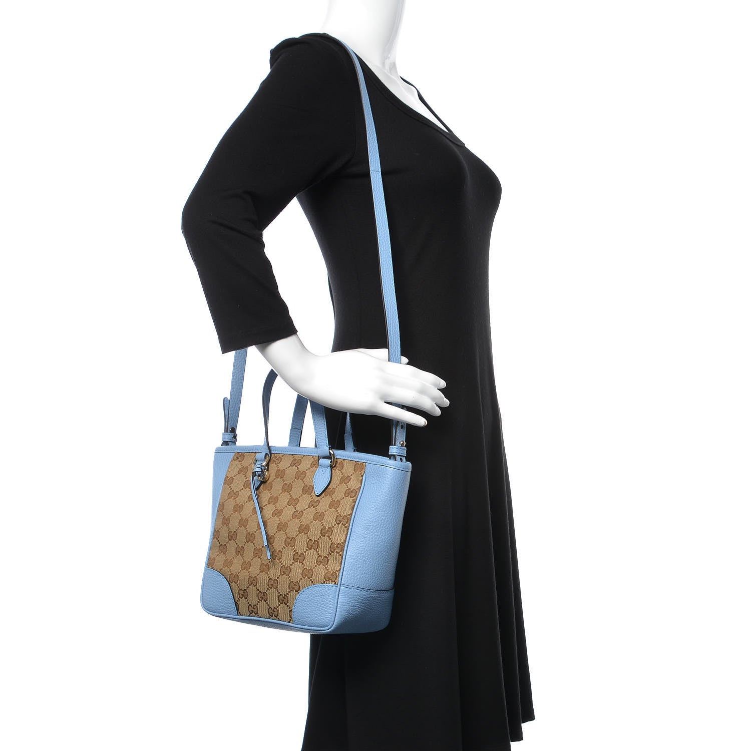 Gucci Monogram Dollar Calfskin Small Bree Tote Beige Ebony Mineral Blue 2 of 9