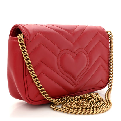 Gucci Calfskin Matelasse Super Mini GG Marmont Shoulder Bag Hibiscus Red 3 of 14