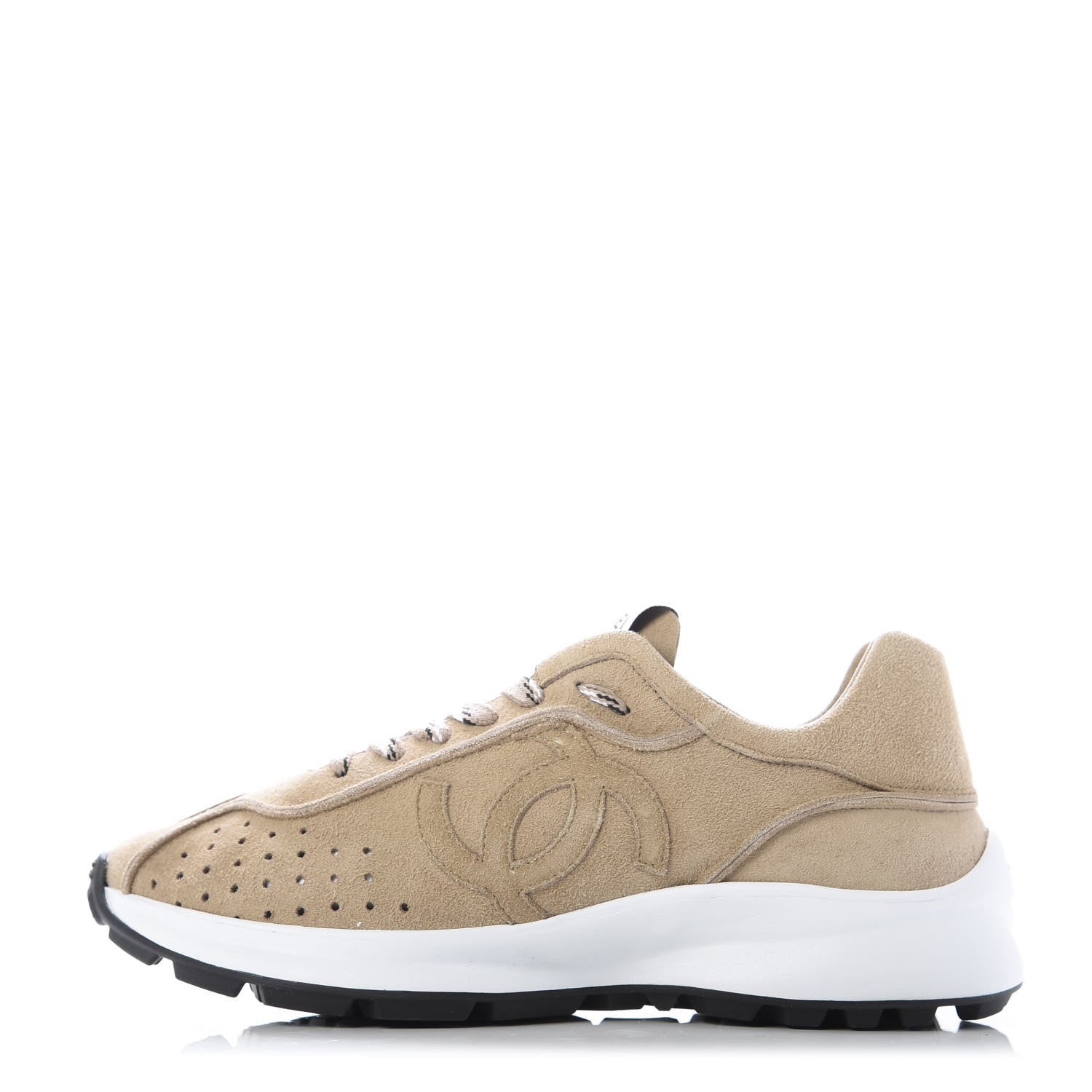 Chanel Goatskin Suede CC Sneakers 36.5 Beige 1 of 10