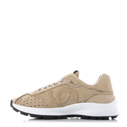 Chanel Goatskin Suede CC Sneakers 36.5 Beige 1 of 10
