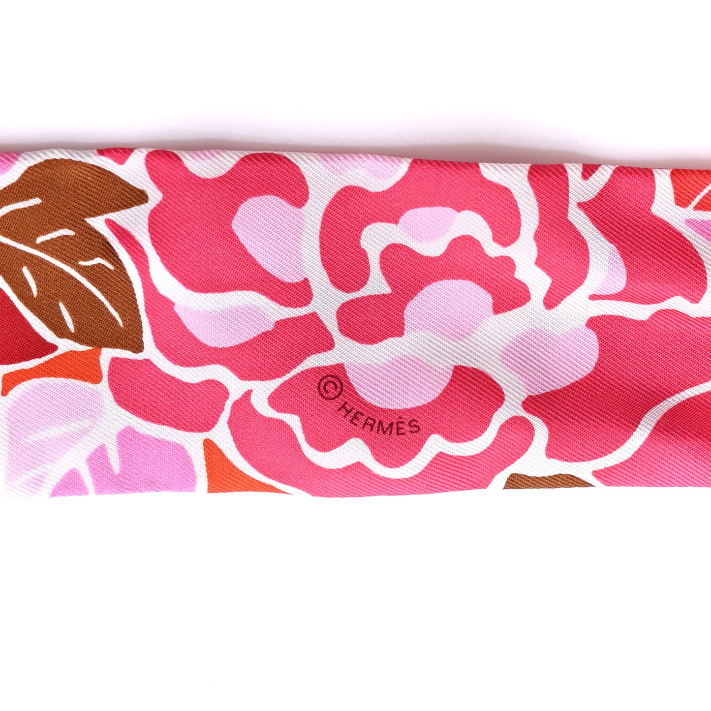 Silk Bingata Twilly Fuchsia Corail Brun