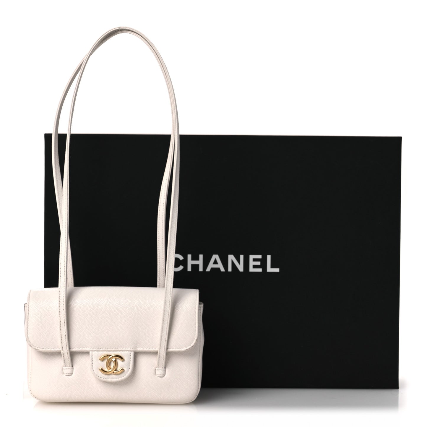 Shiny Caviar Mini Preppy Coco Shoulder Bag White