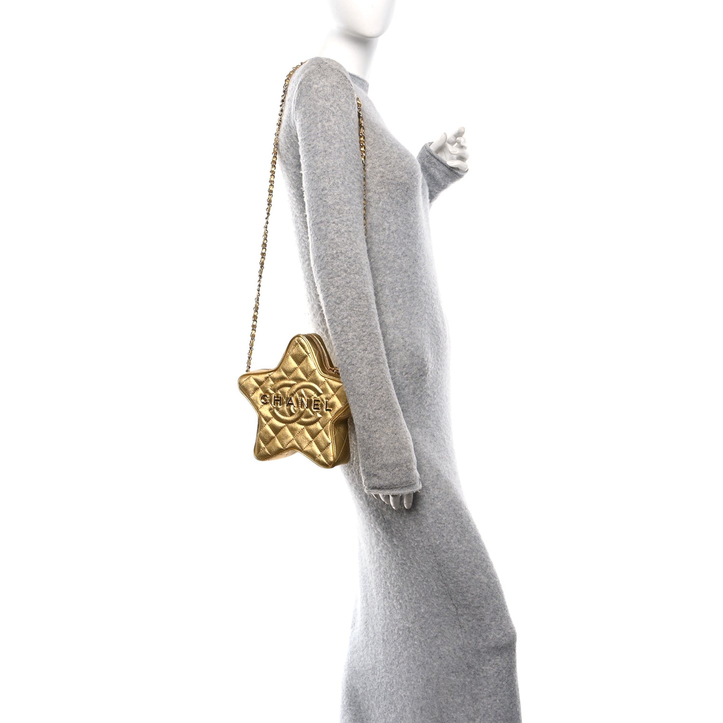 Metallic Lambskin Quilted Walk Of Fame Star Bag Gold