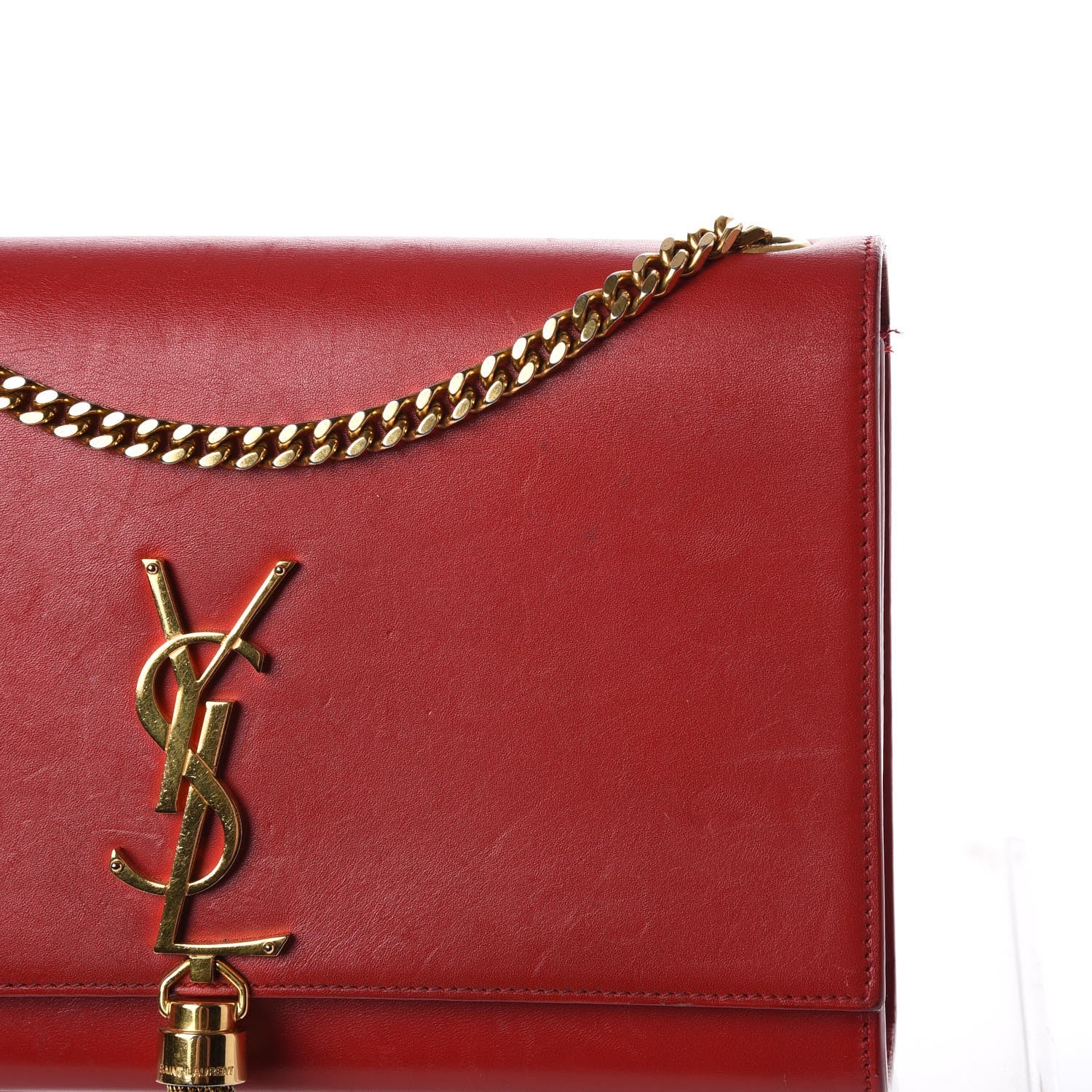 Saint Laurent Smooth Calfskin Medium Classic Monogram Kate Tassel Satchel Lipstick Red 11 of 25