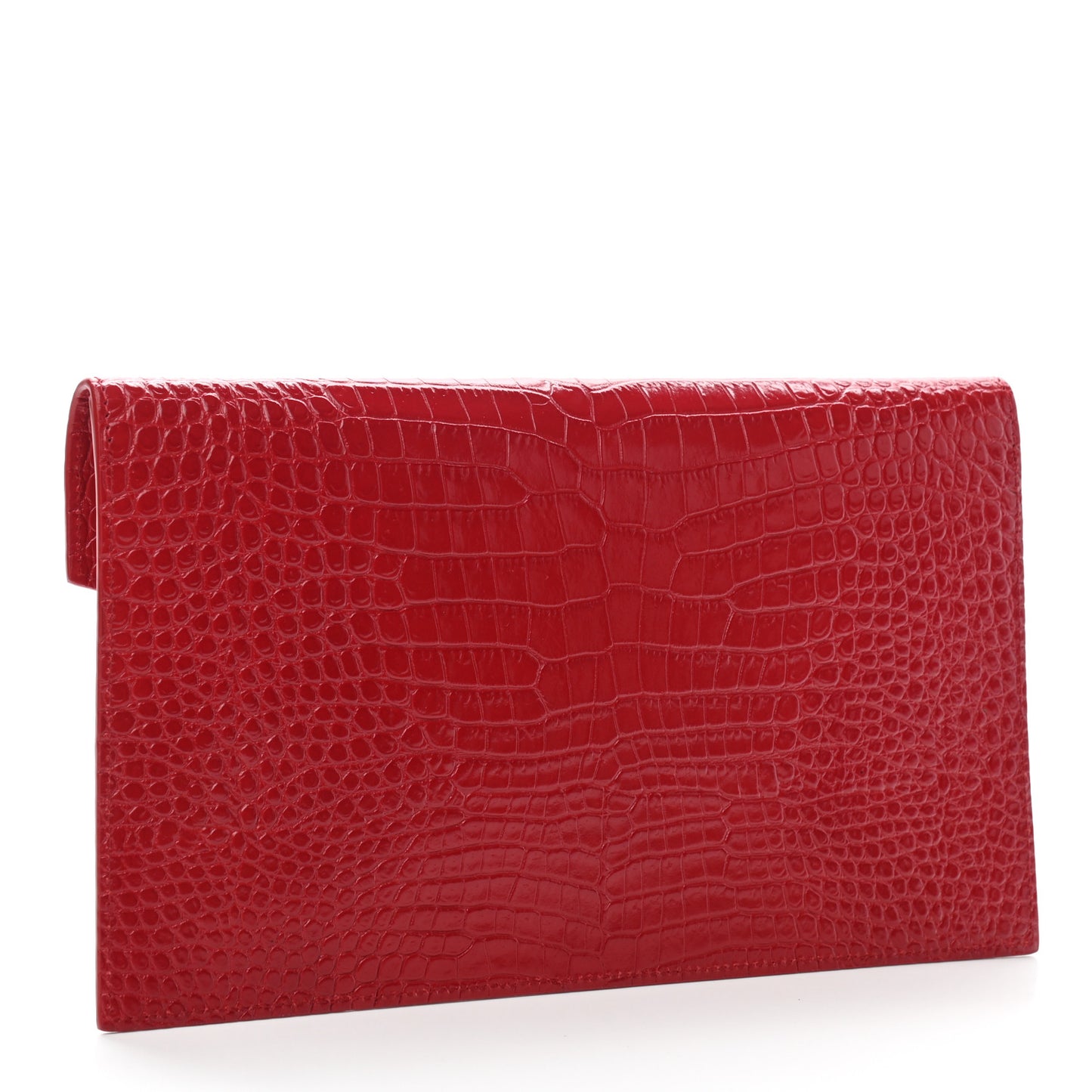 Calfskin Crocodile Embossed Uptown Monogram Clutch Rouge Eros