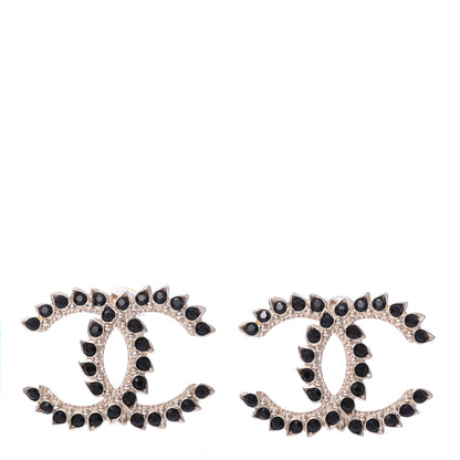 Chanel Strass Crystal Dazzling Wheat CC Earrings Black Gold 1 of 4