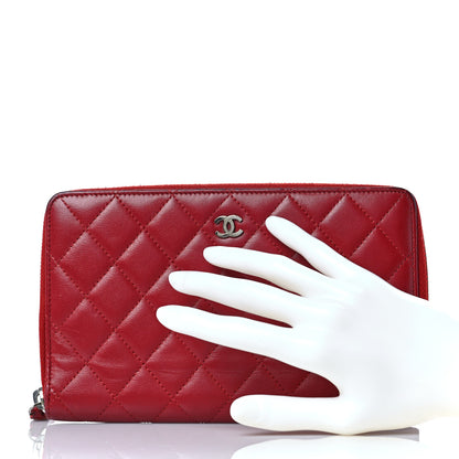 Chanel Lambskin Quilted Large Zip Around Organizer Wallet Red 2 of 9