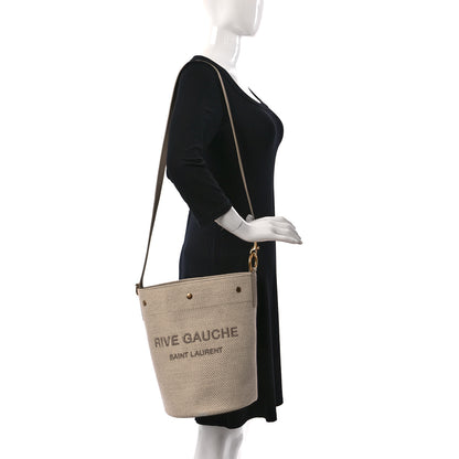 Saint Laurent Diagonal Canvas Calfskin Rive Gauche Bucket Bag Beige 2 of 12