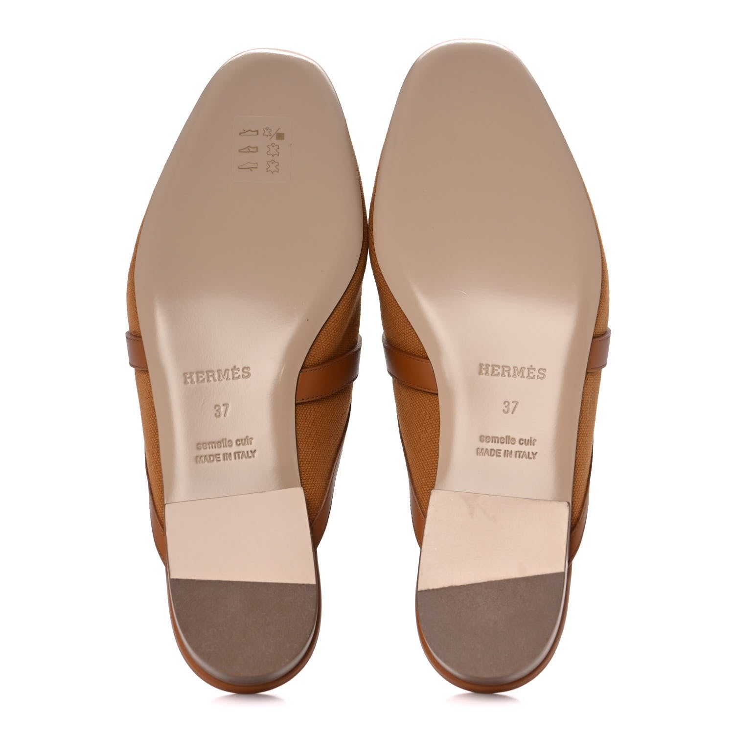 Hermes Cotton Canvas Calfskin Oz Mules 37 Naturel Beige Dore 5 of 9