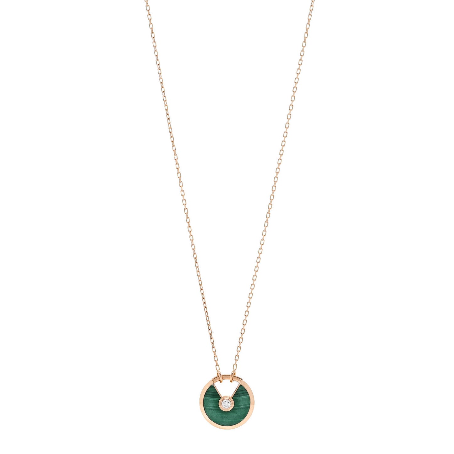 18K Pink Gold Diamond Malachite SM Amulette de Cartier Pendant Necklace
