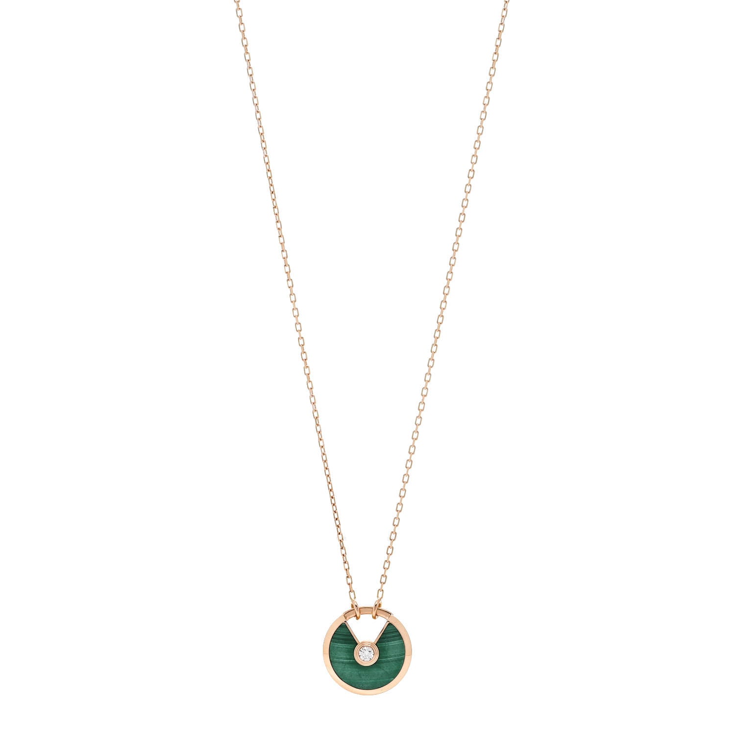 Cartier 18K Pink Gold Diamond Malachite SM Amulette de Cartier Pendant Necklace 1 of 5