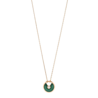 Cartier 18K Pink Gold Diamond Malachite SM Amulette de Cartier Pendant Necklace 1 of 5