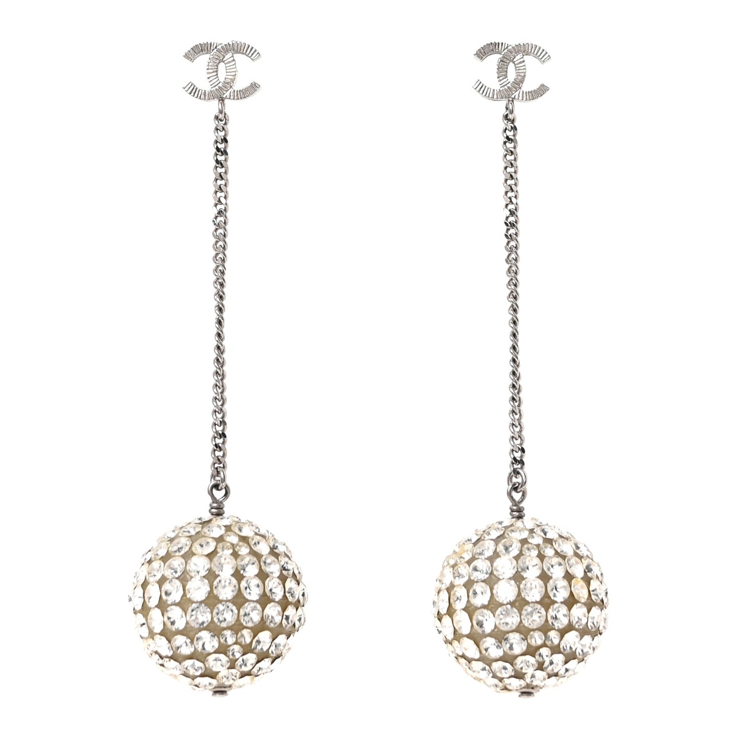 Crystal CC Ball Drop Earrings Silver