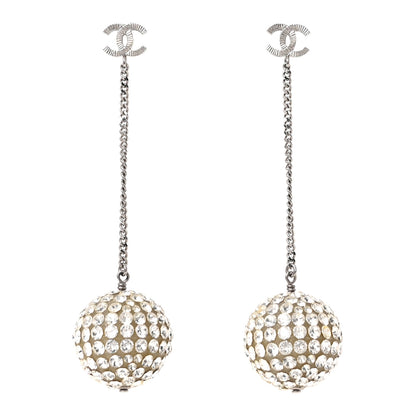 Chanel Crystal CC Ball Drop Earrings Silver 1 of 5