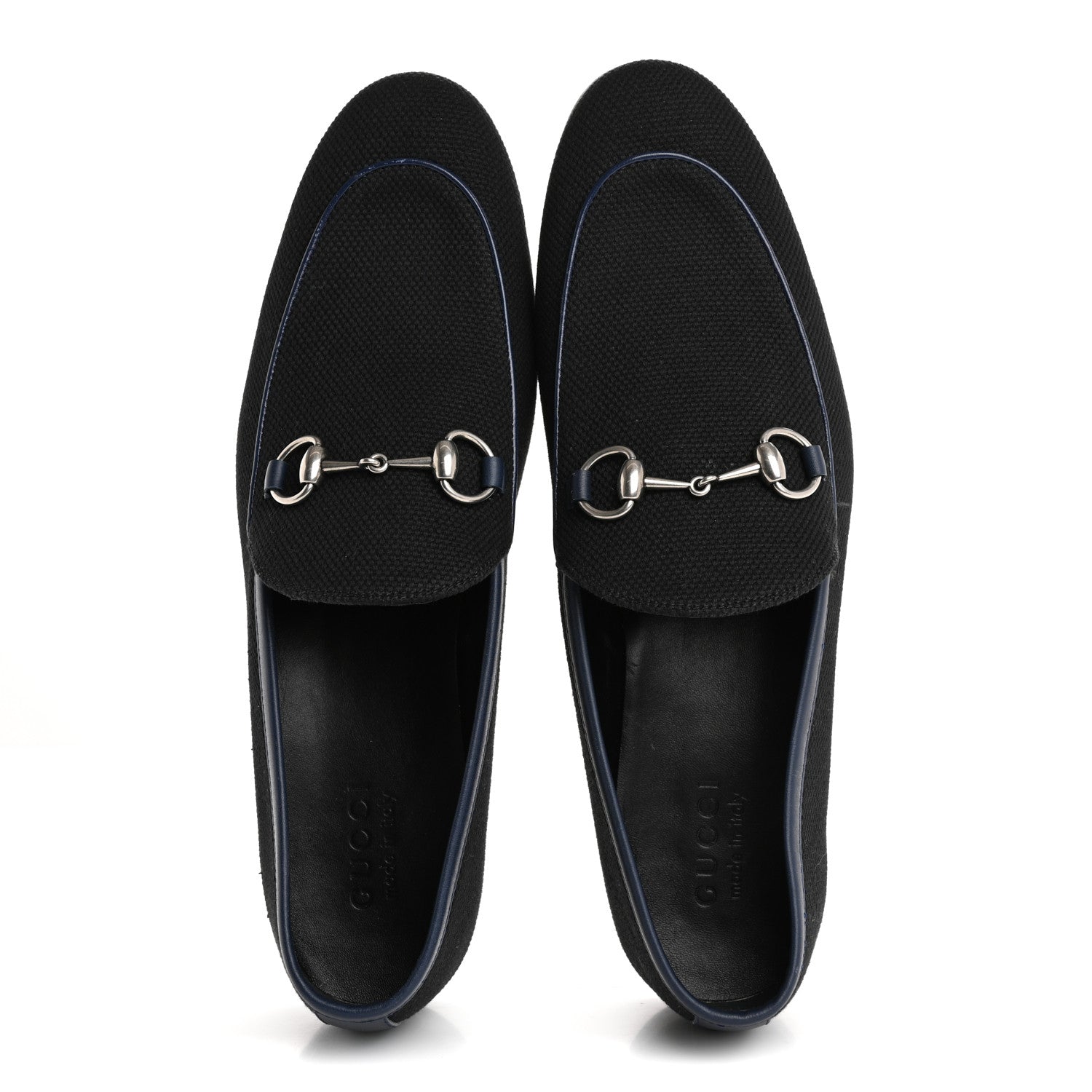 Gucci Canvas Horsebit Mens Jordaan Loafers 10.5 Black Blue Agata 2 of 13