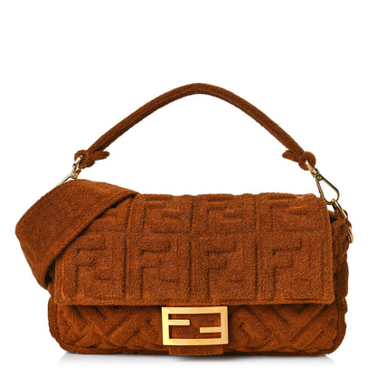 Fendi Terry Cloth Vitello Century Matte FF 1974 Embossed Baguette Caramel 1 of 8
