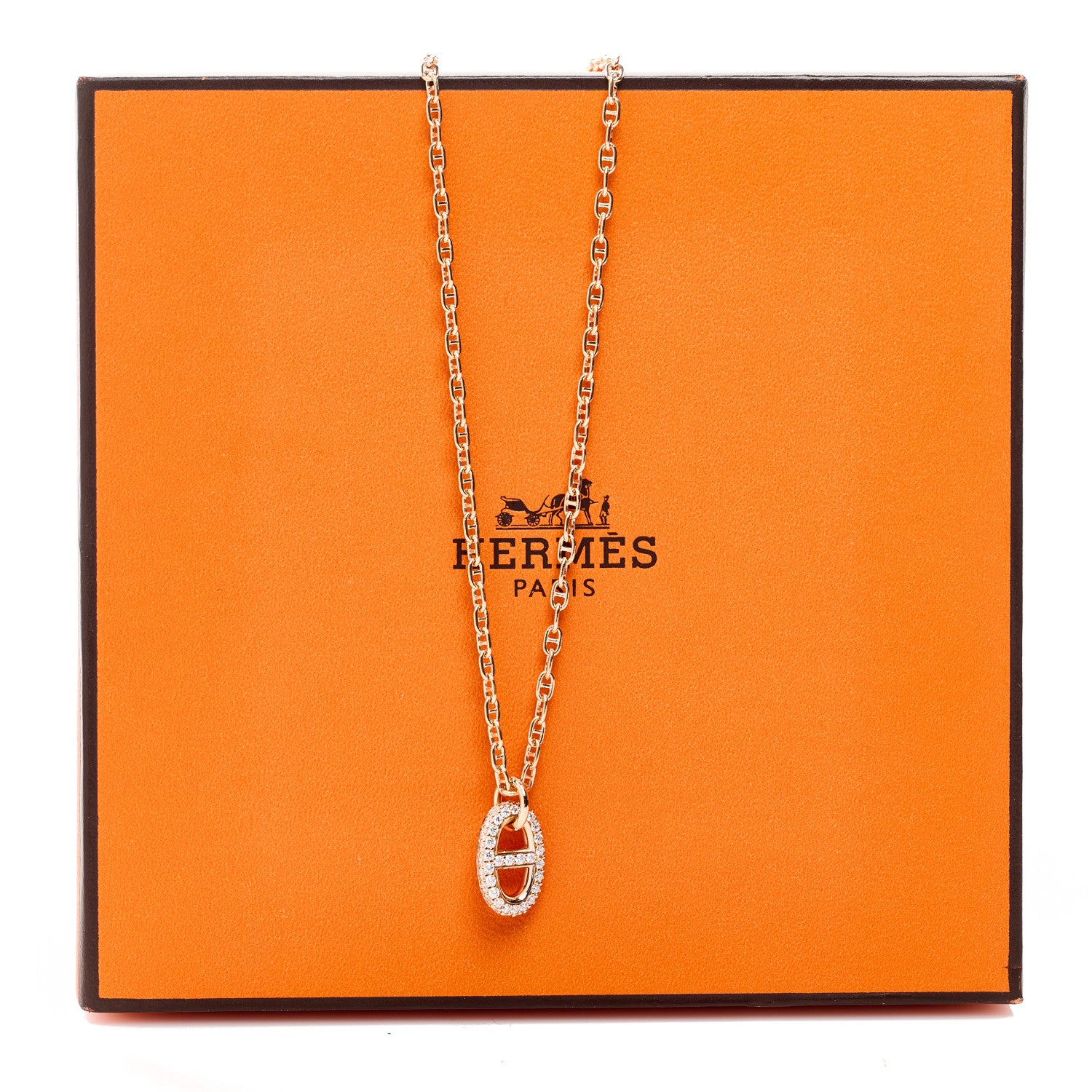 Hermes 18K Rose Gold Diamond PM New Farandole Pendant Necklace 5 of 5