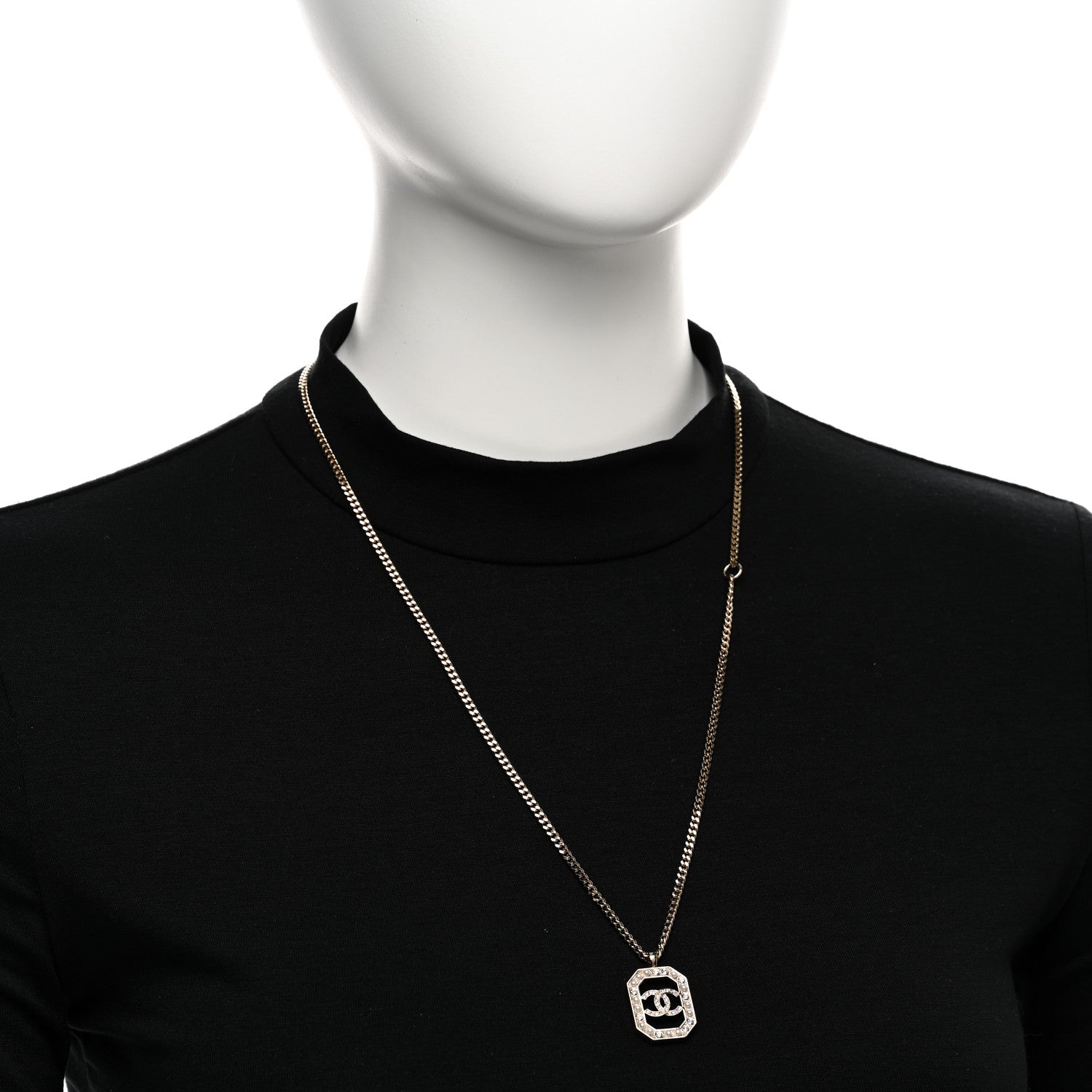 Chanel Crystal Pearl CC Square Pendant Necklace Gold 2 of 5