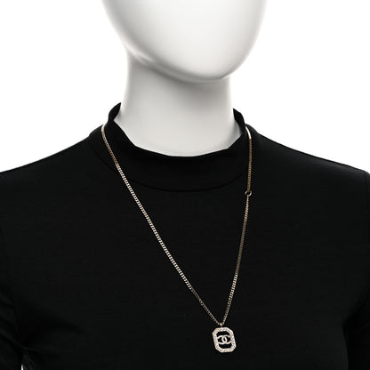 Chanel Crystal Pearl CC Square Pendant Necklace Gold 2 of 5