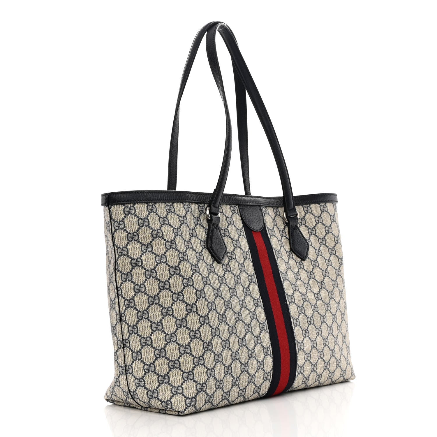 Gucci GG Supreme Monogram Textured Calfskin Web Medium Ophidia Shopping Tote Beige Blue 3 of 13