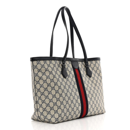 Gucci GG Supreme Monogram Textured Calfskin Web Medium Ophidia Shopping Tote Beige Blue 3 of 13