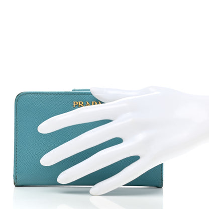 Prada Saffiano Metal Compact Wallet Turchese 2 of 10
