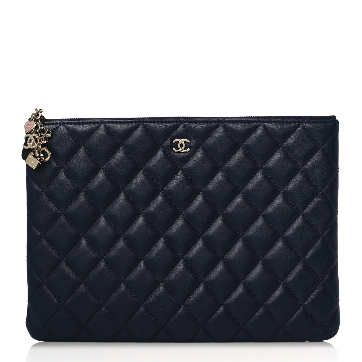 Lambskin Quilted Medium Casino Beauty CC Cosmetic Case Navy