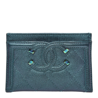 Chanel Iridescent Caviar Quilted Filigree Card Holder Dark Turquoise 1 of 9