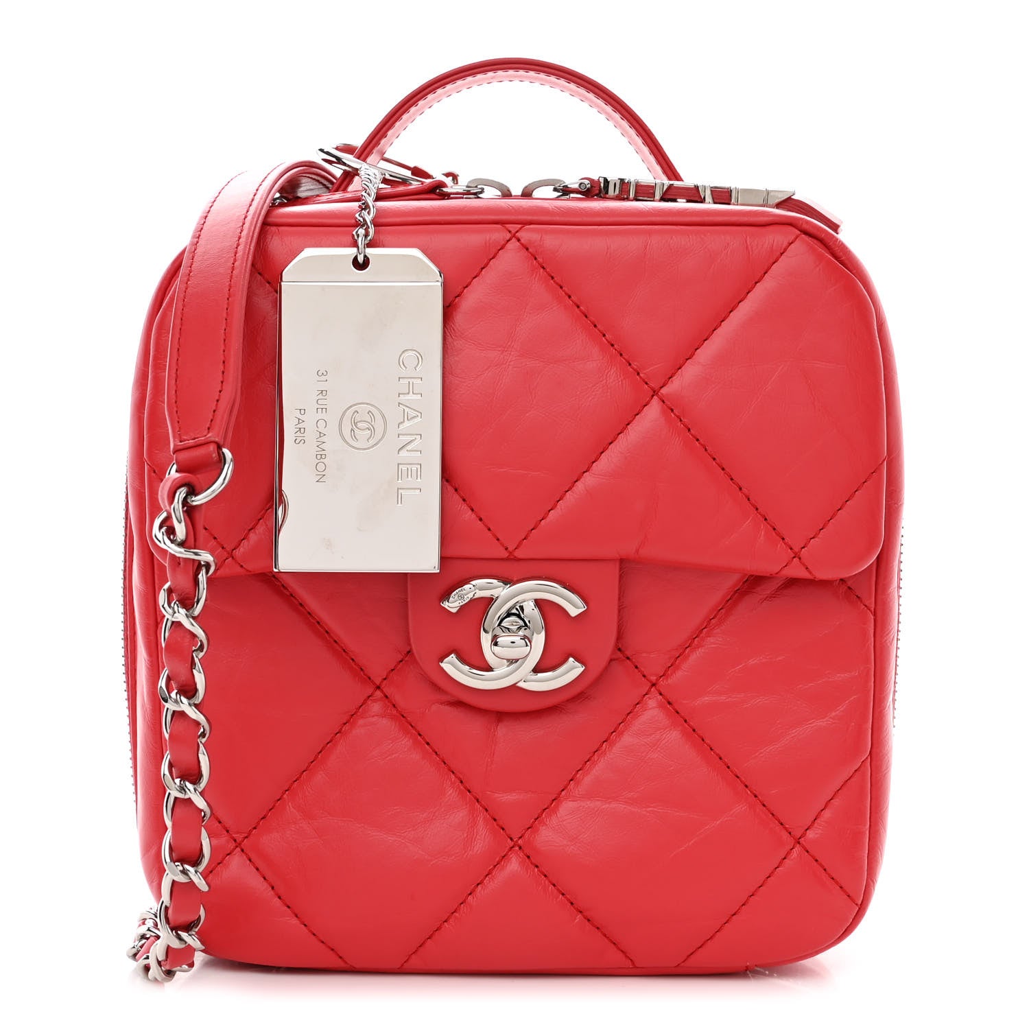 Chanel Aged Calfskin Quilted Top Handle Camera Case Red 1 of 11