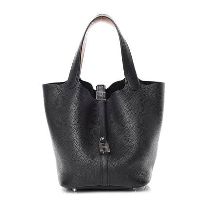 Hermes Taurillon Clemence Picotin Lock 22 MM Black Gold 1 of 12