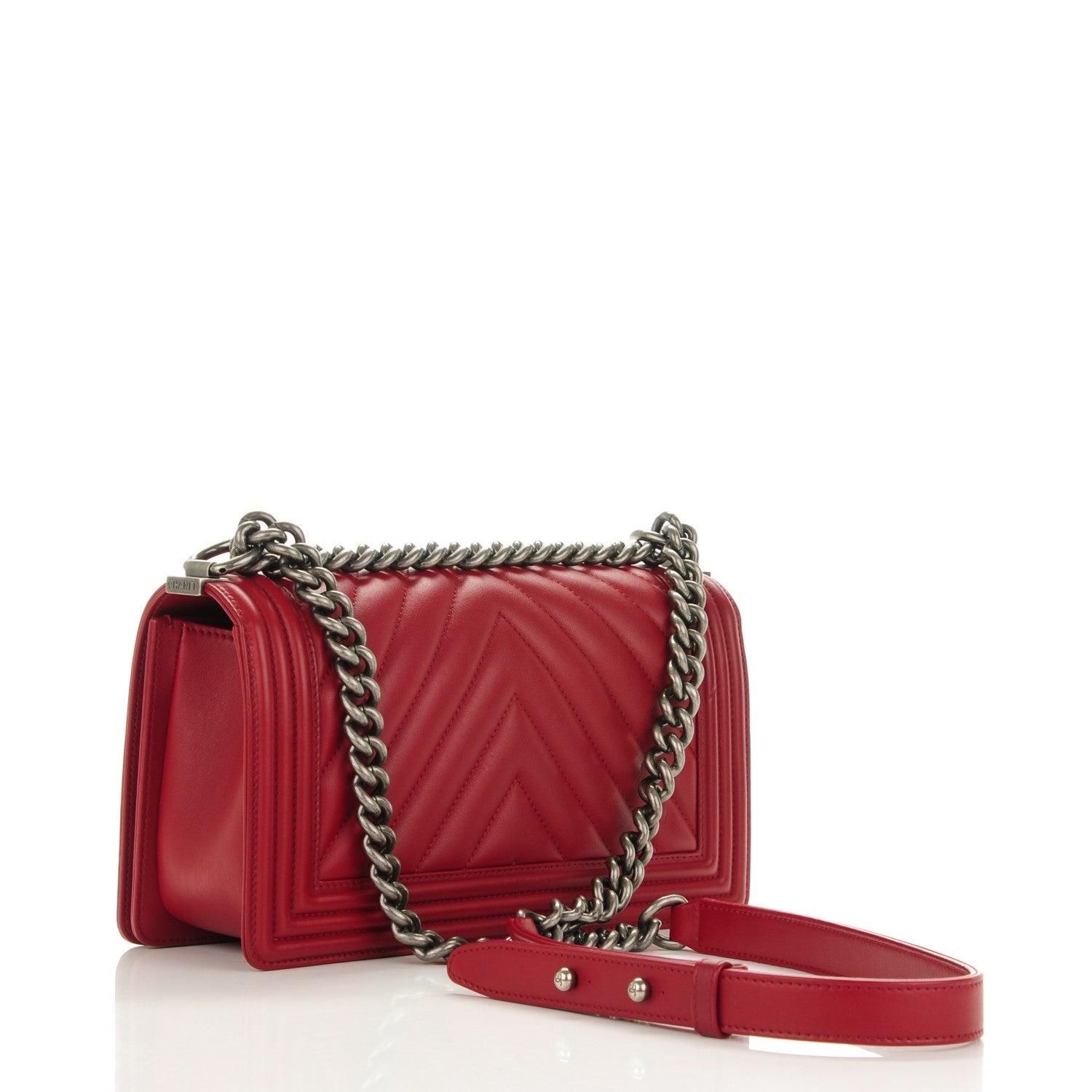 Chanel Calfskin Chevron Quilted Medium Boy Flap Red 3 of 7