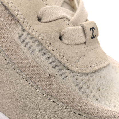 Chanel Knit Fabric Suede Calfskin Womens CC Sneakers 38.5 Ivory 12 of 13