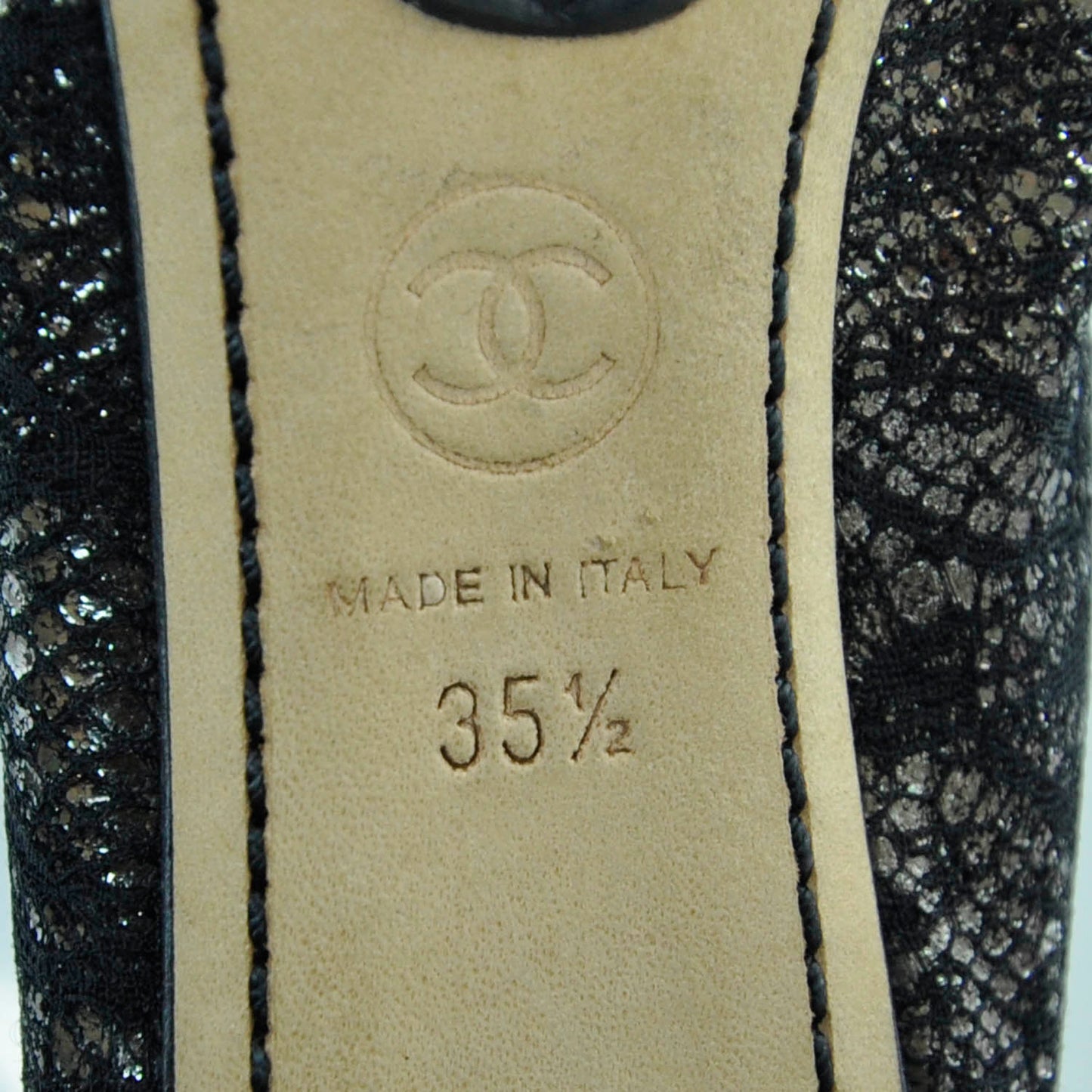 Snakeskin Embossed Cap Toe Lace Overlay Elastic Heels 35.5