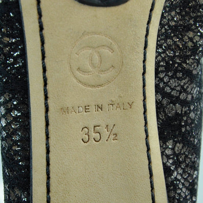 Chanel Snakeskin Embossed Cap Toe Lace Overlay Elastic Heels 35.5 3 of 7