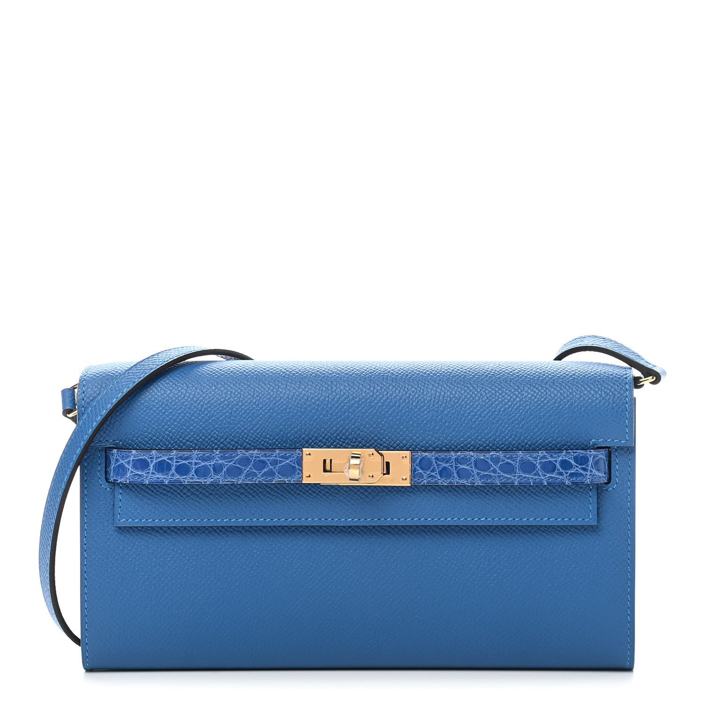 Epsom Shiny Alligator Touch Kelly Wallet To Go Mykonos Bleu Zellige
